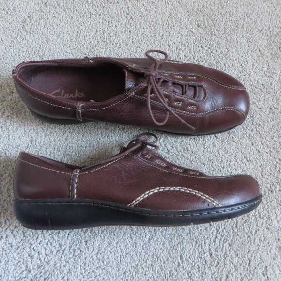 Clarks viola womens cacual shoes/sneakers size 10 lace up flat brown bicycle toe - Picture 1 of 10